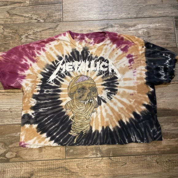 Tops - Purple, Tan, and Black Metallica Tie Dye Cropped TShirt